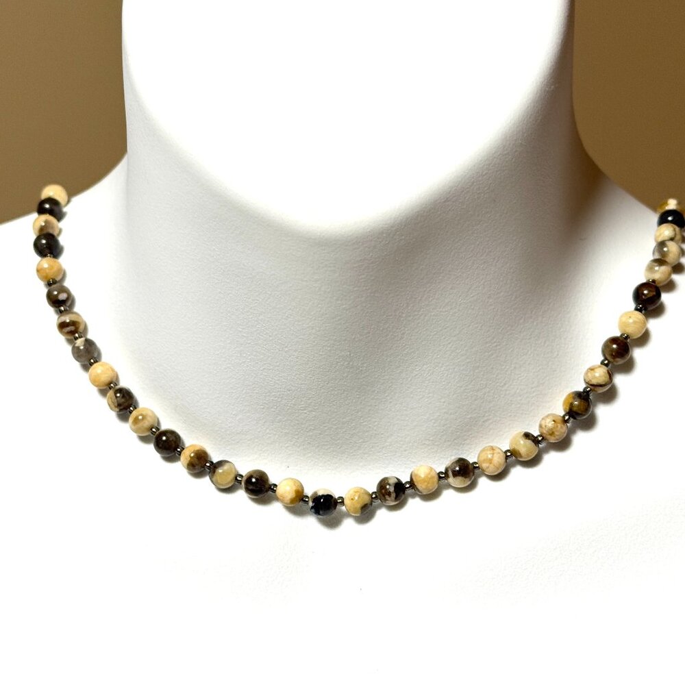 Genuine Earthy Septarian Stone Short Necklace, Natural Gemstone Beaded Necklace
